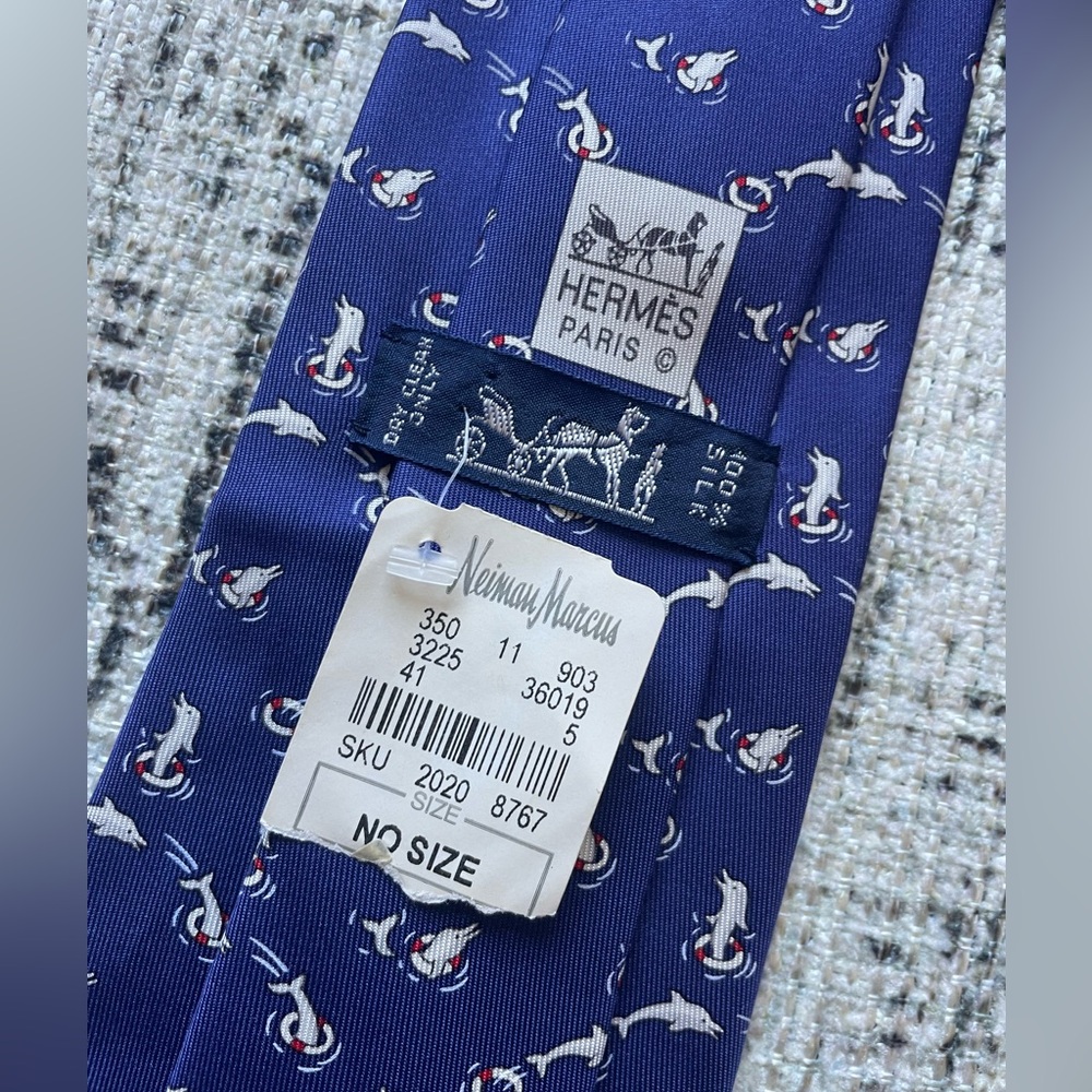 Hermes Dolphin Tie Paris 100% Authentic